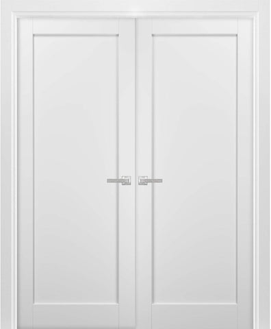 Quadro 4111 | Double Swing Interior French Doors with Glass, MDF, Hardware Included, 72x80, White, M