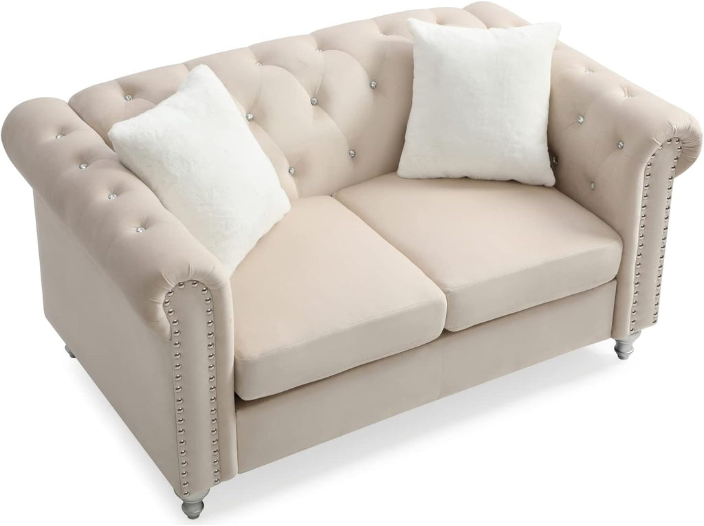 Loveseat Sofa, Modern Tufted Design, Micro Suede Velvet, Nailhead Accent, Comfortable Seating, 60 Inch