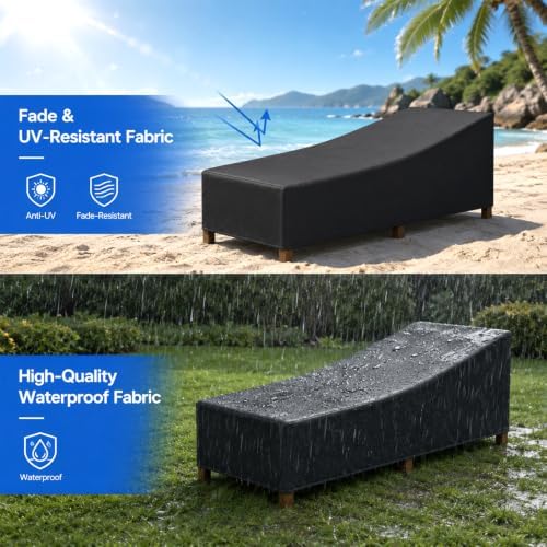 2 Pack Heavy Duty Patio Chaise Lounge Covers, Waterproof & UV Resistant with Windproof Straps, Black, 83" x 32" x 30"