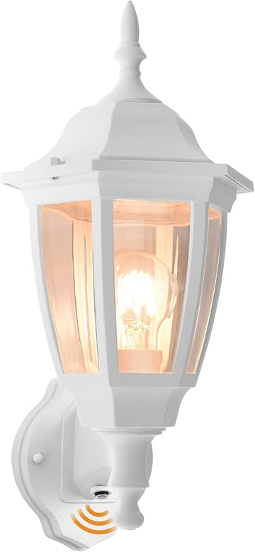 Outdoor Wall Light Dusk to Dawn, Porch Sensor Light White Plastic Anti-Corrosion with LED Edison Filament Bulb