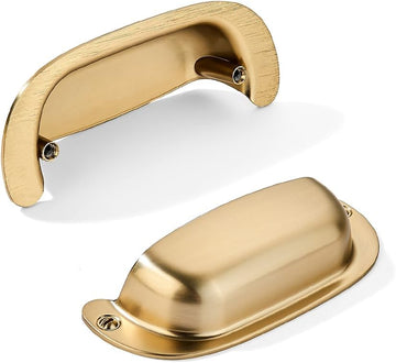 10 Pack 3"(76mm) Hole Center Retro Satin Brass Drawer Pulls Brushed Brass Cabinet Bin Cup Pulls Bathroom Hardware