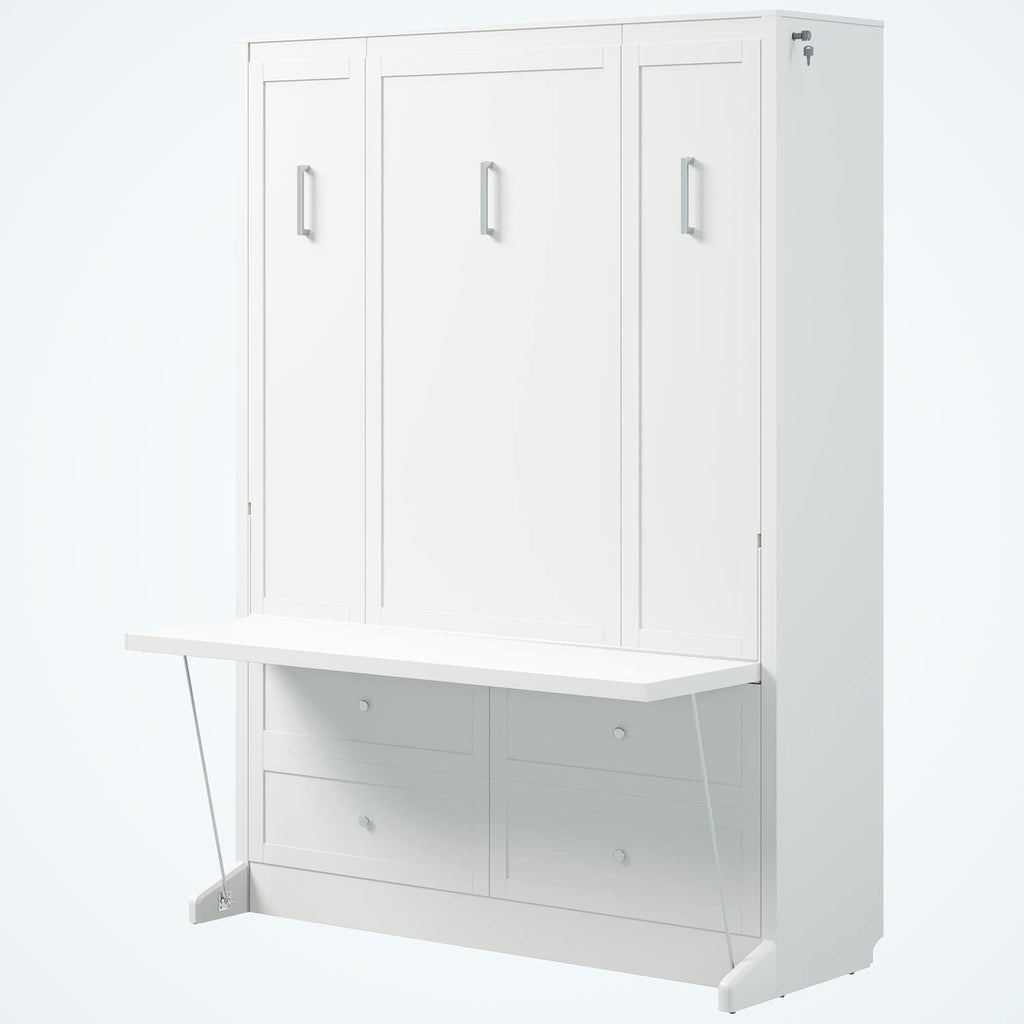 Queen Murphy Bed with Desk | Engineered & Solid Wood Construction | Smooth Painted Finish - No Melamine Used