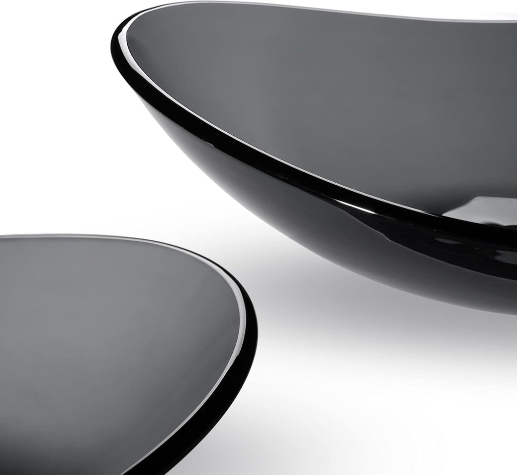 Tempered Glass Bathroom Vessel Sink Oval Vanity Above Counter Top Mount Basin Clear Grey Industrial Modern