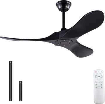 Inspired Maverick Style 42 Inch Solid Wood Ceiling Fan with Remote,Black Ceiling Fan no Light,6 Speeds,Noiseless,Reversible DC Motor,Modern Ceiling Fans without Lights for Outdoor Indoor Bedroom Farmhouse,Patios