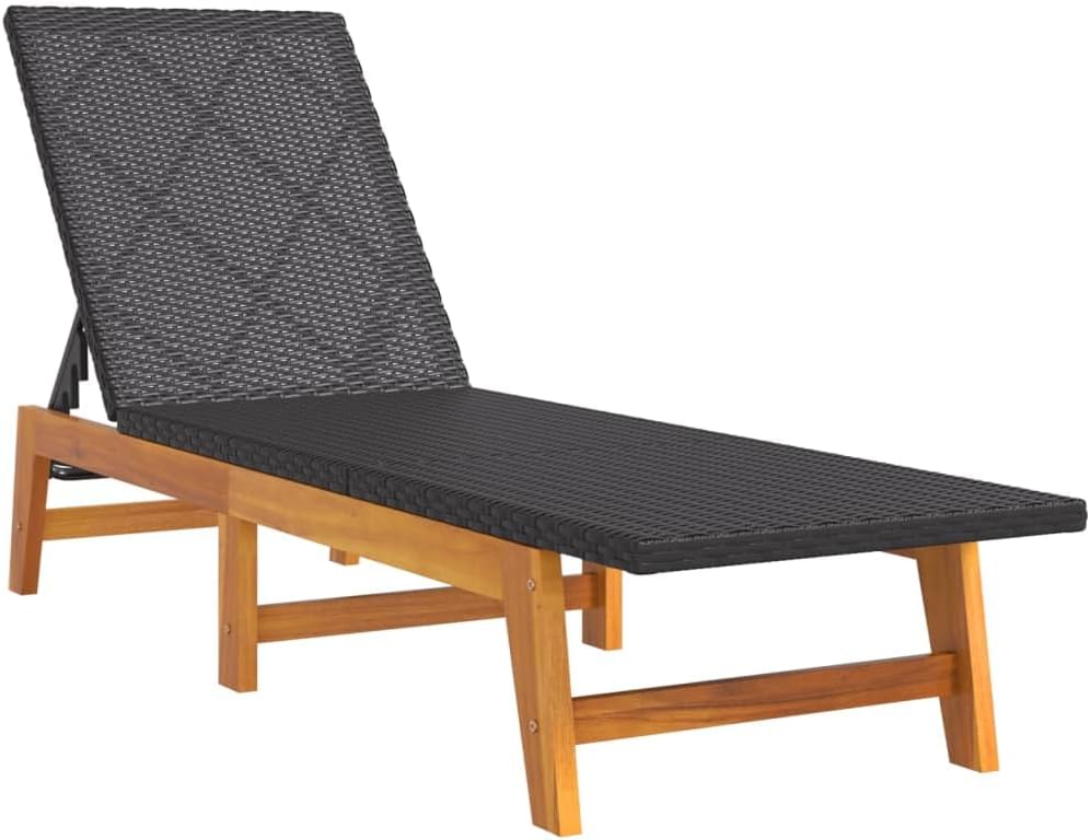 Outdoor Sun Lounger with Side Table, PE Rattan Reclining Chair for Garden Patio Poolside, Adjustable Backrest with