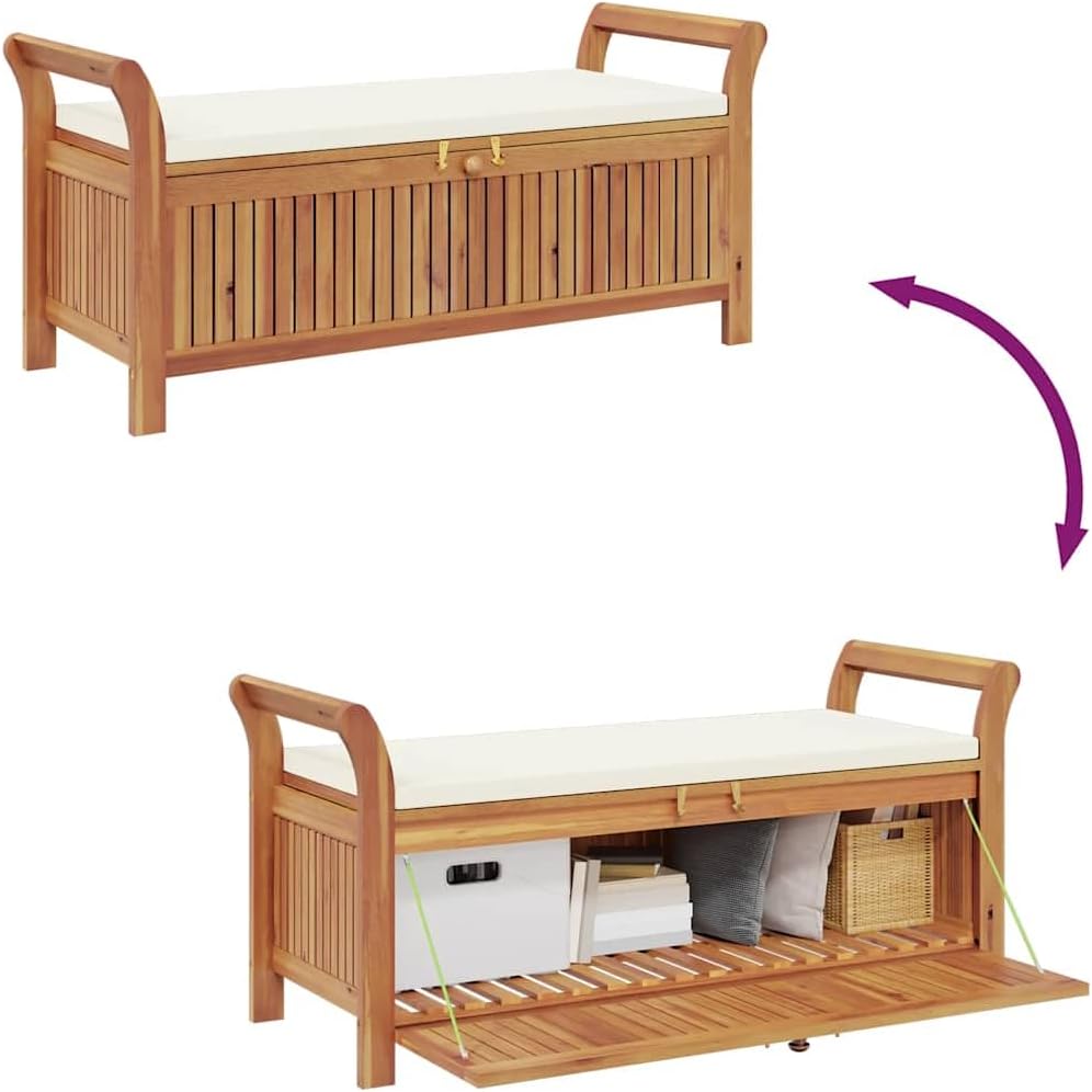 Outdoor Storage Bench, Storage Box with Cushion, Patio Deck Box with Seat for Garden Balcony Porch Pool Yard, Modern
