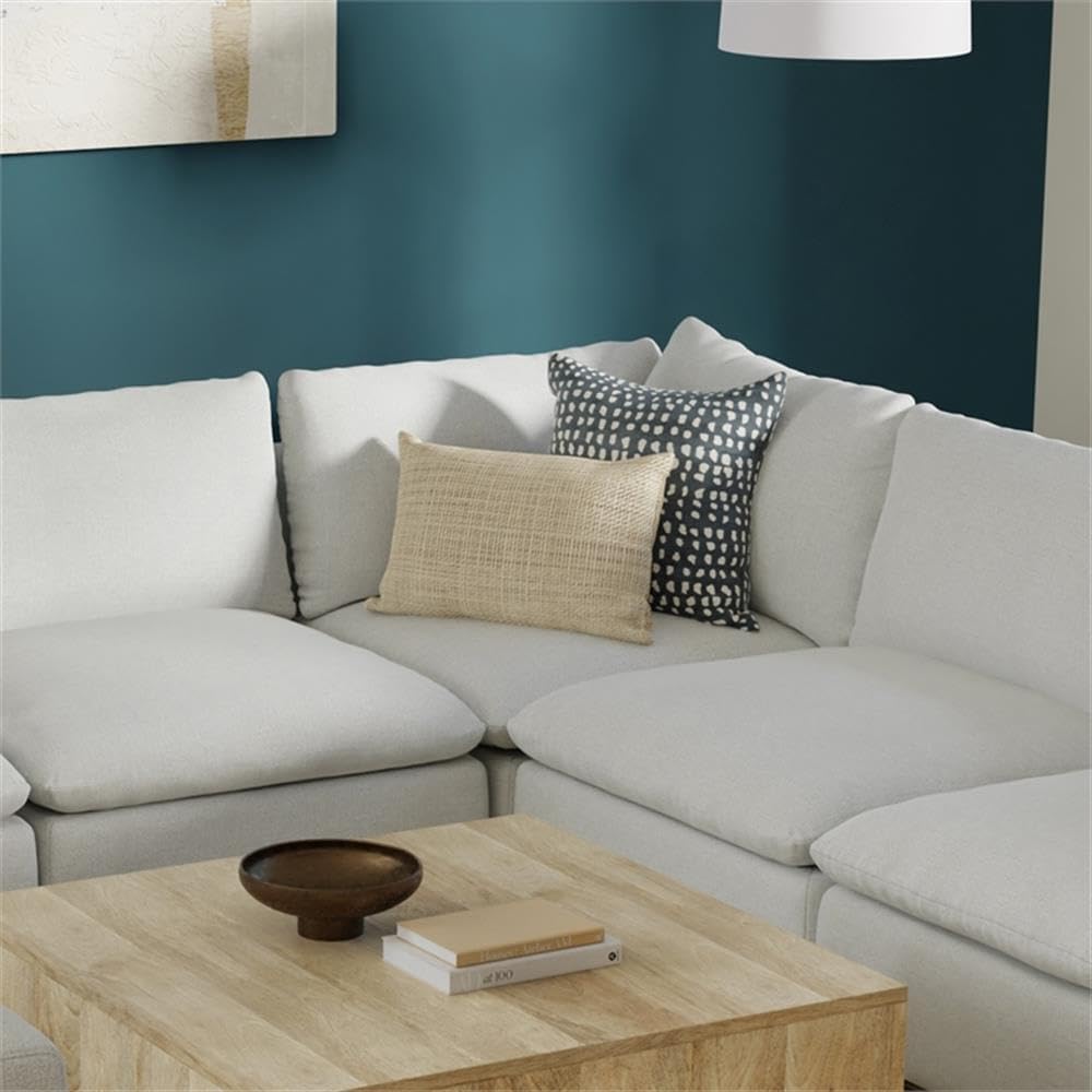Corner Sectional Sofa, 102 in Wide, Cream Performance Fabric, Mid-Century Modern, Metal Legs, Seats 5