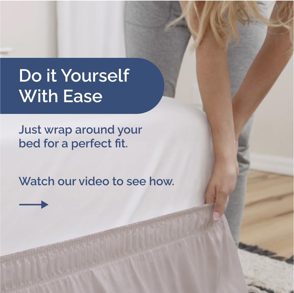 Wrap Around Dust Ruffle Bed Skirt - (Twin, Black) Beds with 18" - Drop Elastic Strap - 100% Cotton 600 Thread Count