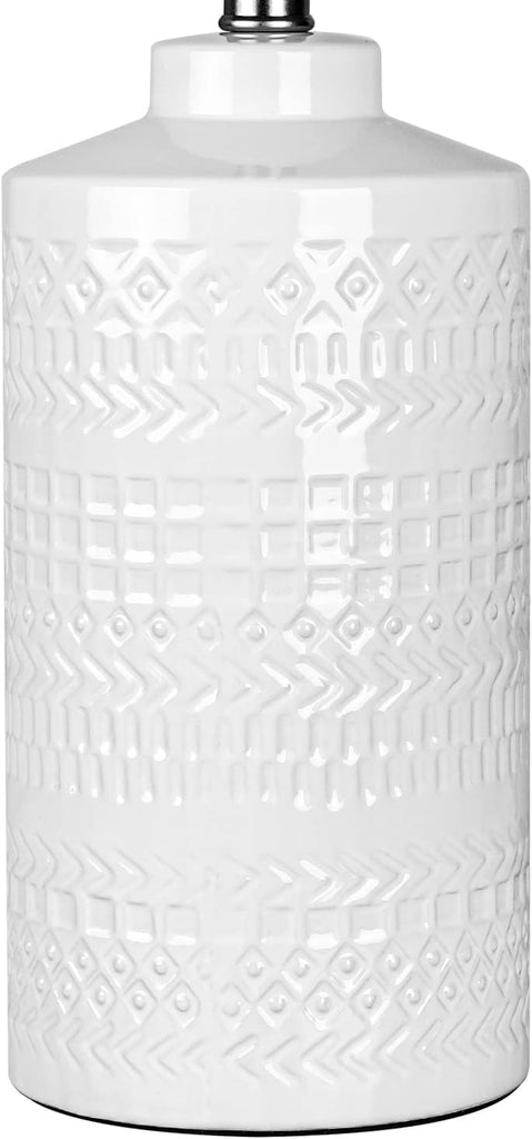 24.5" White Ceramic Table Lamp 3-Way Dimmable Nightstand with White Linen Shade Bedside Lamps & Living Room Office