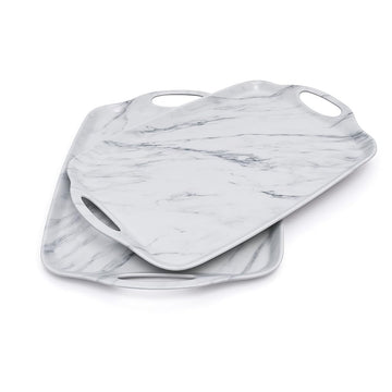 TP Melamine Serving Trays with Handles, 17" x 12", Set of 2, White Marble
