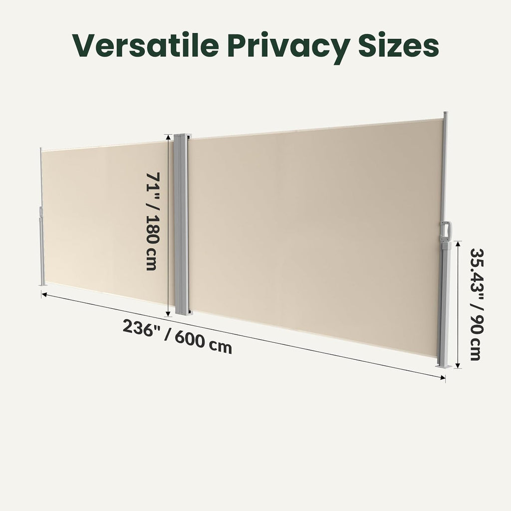 Retractable Side Awning 71" x 236" - Retractable Privacy Screen Outdoor , Waterproof UV Resistant, Outdoor Privacy