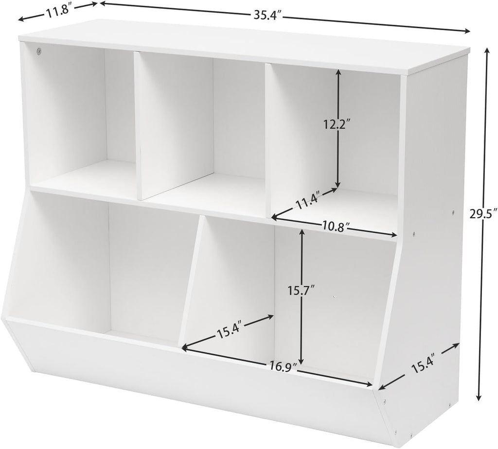 Kids Bookshelf, Bookcase Footboard, Toy Storage Cubby, Children's Toy Shelf, 35.4" L Storage Cabinet, Fit for