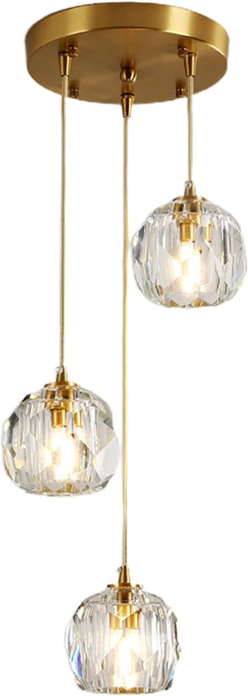 Crystal Chandelier _Light Fixture,All Copper Light Luxury Crystal Lamps Pendant Light,for Bedroom, Hallway, Bar Lighting,3 Heads Dome Plate