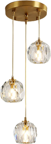 Crystal Chandelier _Light Fixture,All Copper Light Luxury Crystal Lamps Pendant Light,for Bedroom, Hallway, Bar Lighting,3 Heads Dome Plate A116-B0BZMJ82HH