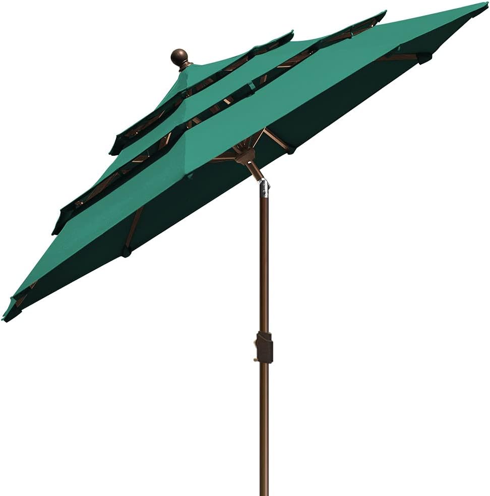 USA 10-Year-Non-Fading 9ft 3-Tier Market Patio Umbrella, Commercial Grade Outdoor Table Umbrella with Crank Open - Fores