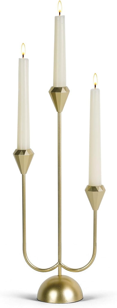 Gold Candelabra Candle Holders Centerpieces for Tables, 3 Arm Modern Elegant Metal Taper Candlesticks Stand Fireplace