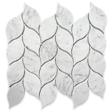 Carrara White Marble Leaf Shape Medi Mosaic Tile Honed Kitchen Bath Wall Floor Backsplash Shower (1 Sheet)
