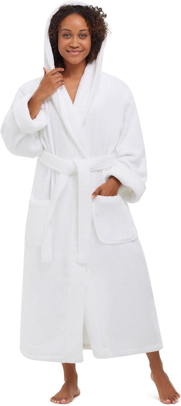 Hooded Terry Shawl Collar Unisex Bathrobe | Thick Terrycloth Fabric, Generously Sized Hotel & Spa Robe with Pockets