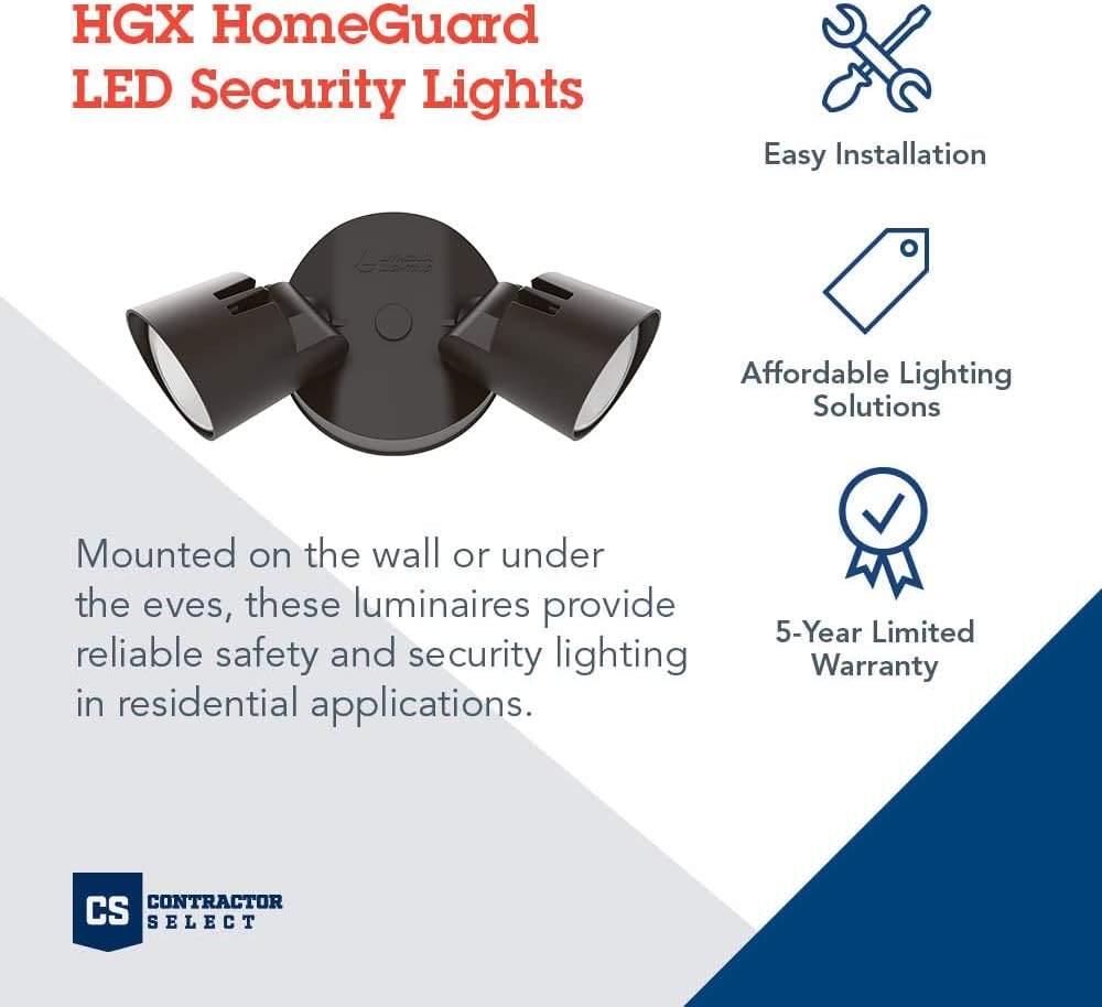HomeGuard 2-Light LED Outdoor Flood Lights, 4000K, Bronze | Dark Bronze Wall or Ceiling Mount LED Outdoor Lights