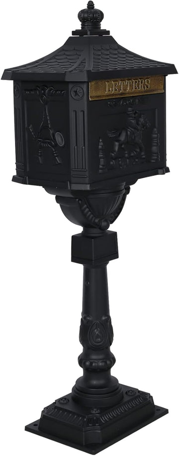 Mailbox, Heavy Duty Cast Aluminum Postal Box, Mail Box with 2 Keys for Courtyard Villa Decoration - Black