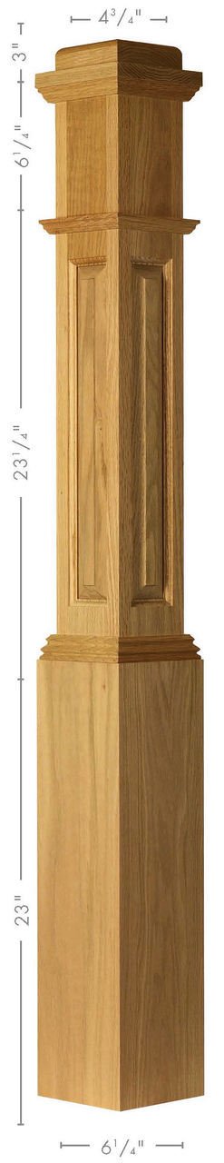 ARP-4091 Red Oak Actual Raised Panel Box Newel Post