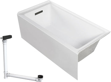 UATLN603220-L-MB Unity 60-in x 32-in x 20-in Alcove Acrylic Bathtub Kit With Left Hand Drain, White/Matte Black