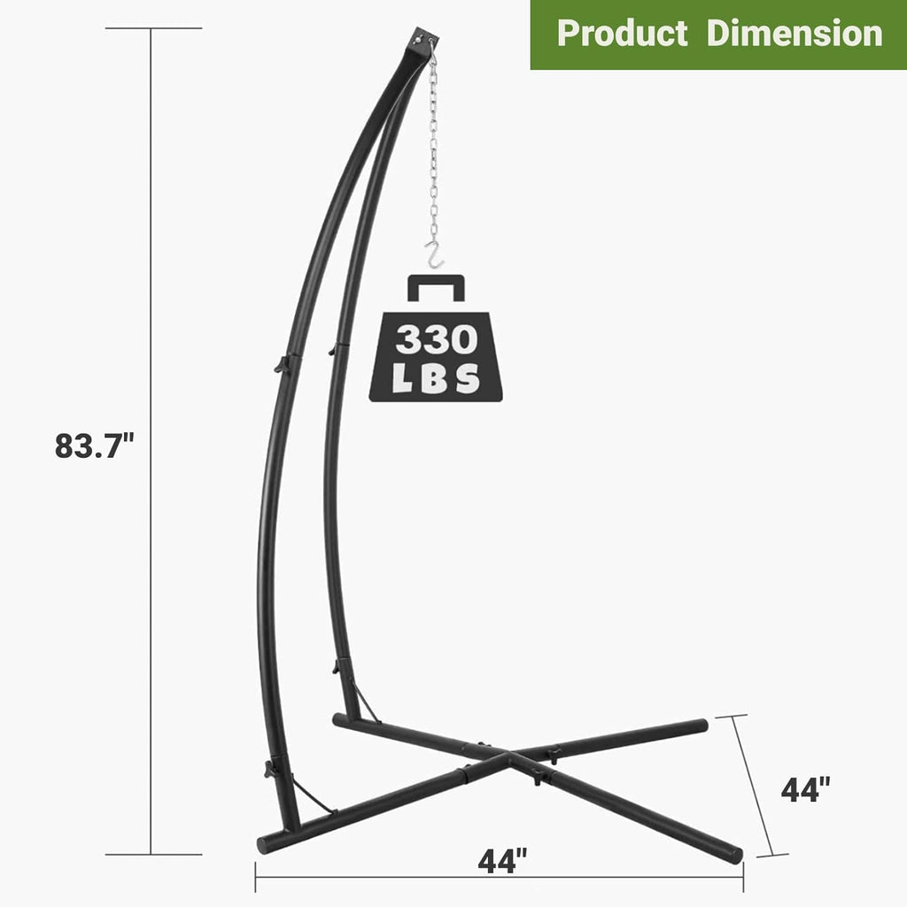 Stand, Hanging Chair C-Stand w/Buckle & Spring Hook | Outdoor Solid Steel Heavy Duty Stands Only Construction, for