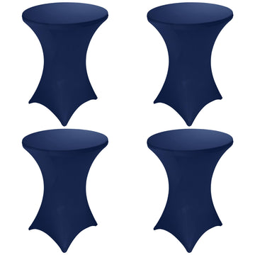 4 Pack 32x43 Inch Cocktail Table Cover Spandex Stretch Square Corners Tablecloth, Navy Blue Cocktail Fitted High Top