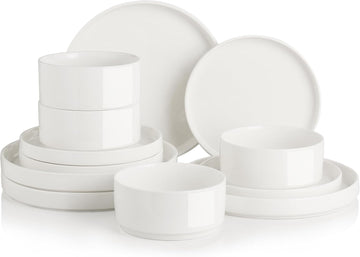 Porcelain Dinnerware Sets for 4, 12 Pieces Ceramic Plates and Bowls Set