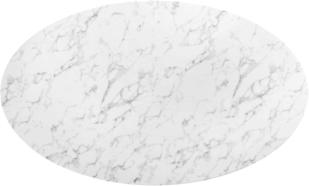 Inspired Saarinen Style Tulip Oval Pedestal Dining Table — White Base / Marble Top, 78″ Oval