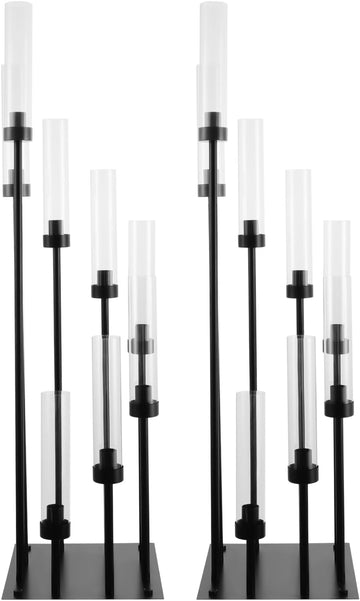 8-Arms Black Floor Candle Holder, Set of 2 Modern Candelabra with Acrylic Shades for Table Centerpiece, Home Decor