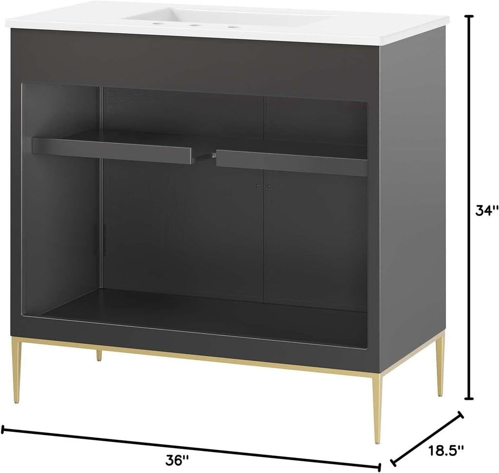 Awaken Bathroom Vanity Cabinet, 36", White Black