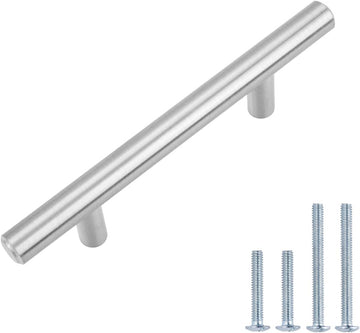 Euro Bar Cabinet Handles, Drawer Pulls, Kitchen Cabinet Hardware, 5.38-inch Length, 3-inch Hole Center, 1/2-inch