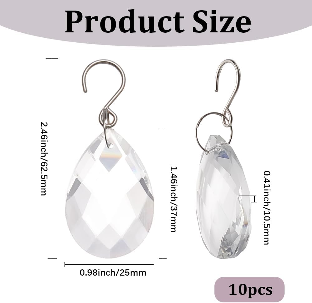 1 Box 10Pcs 38mm Crystal Sun Catcher Prisms Chandelier Crystals Replacement Clear Glass Teardrop Prism Suncatcher