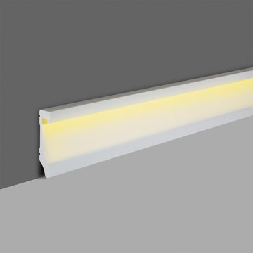 4-3/8" High x 7/8" Projection x 8 Foot Long Primed White High Impact Polystyrene LED Baseboard Molding for Indirect
