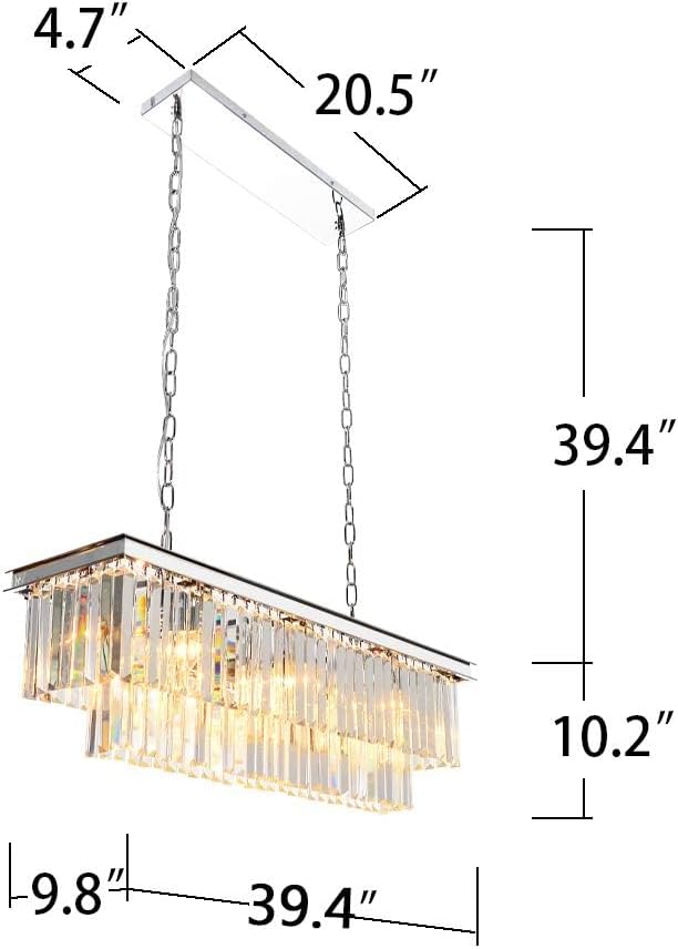 Inspired Odeon Style Chrome Rectangular Crystal Linear Chandelier L39.4"