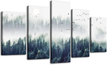 Canvas Wall Art Wall Decorations Modern Office Wall Decor Foggy Forest Trees Landscape Painting Stretched And Framed