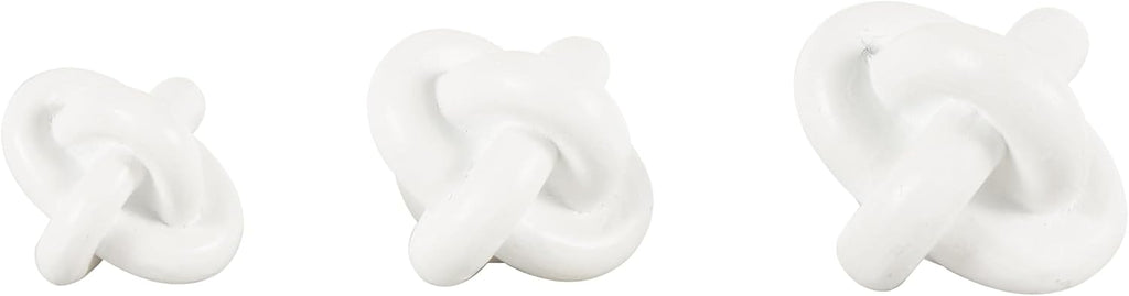 Resin Geometric Decorative Sculpture Knot Inspired Home Decor Statues, Set of 3 Accent Figurines 4", 4", 3"W, White