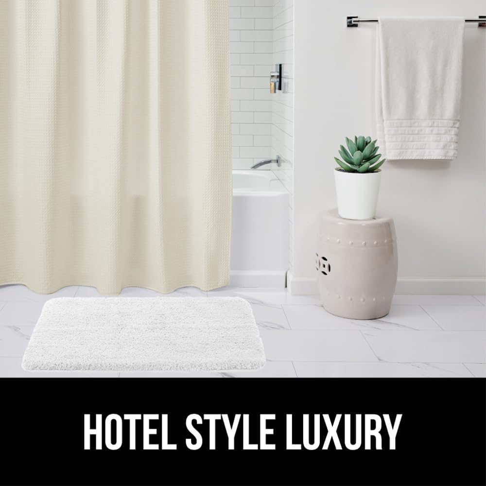 Ivory Cream Woven Textured Shower Curtain, Waffle Style , Thick Weighted Material, Machine Washable, Heavy Duty