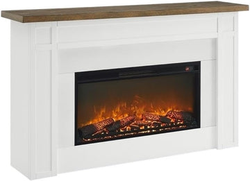 67.25" Freestanding Electric Fireplace with Wood Mantel, Realistic Flame and Log Display, Replaceable Heater Insert