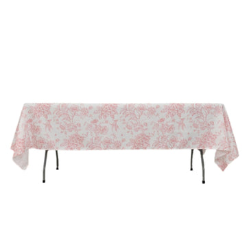 60x102 inch Tablecloth White Pink French Toile Polyester Rectangular Vintage Pastoral Floral Rustic Table Cloth