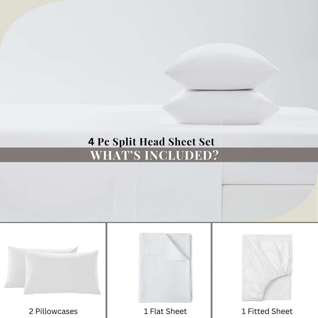 Split Top Sheet Set King Size Sheets for Adjustable Bed - Ultra Soft 4 Piece100% Microfiber Flex Top Sheet Set with