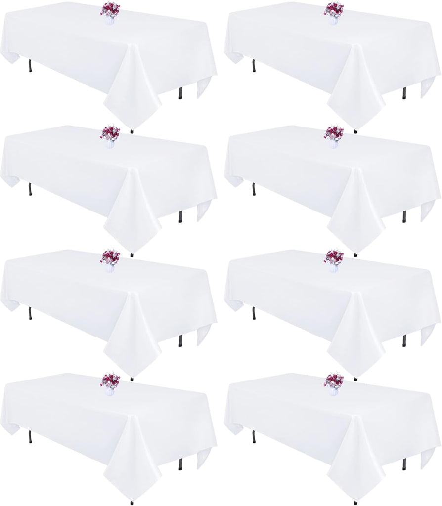 8 Packs White Table Cloth Rectangle 60x126 Inch for 8ft Rectangle Tables, Wrinkle Resistant Polyeste