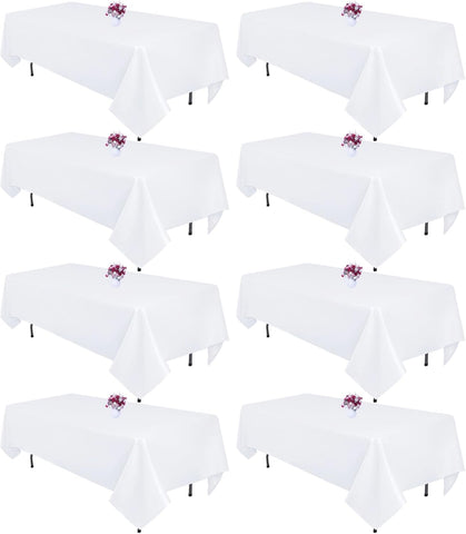8 Packs White Table Cloth Rectangle 60x126 Inch for 8ft Rectangle Tables, Wrinkle Resistant Polyeste