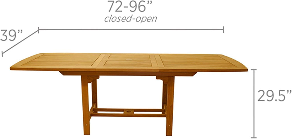 Rectangular Family Expansion Teak Table, 72/96-Inch