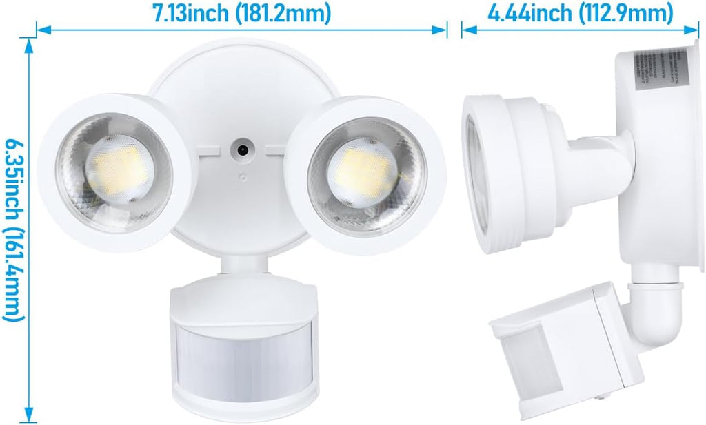 25W LED Security Light Outdoor Motion Sensor 5000K White | 30°-80° Beam Angle Adjustable Motion Flood Lights for