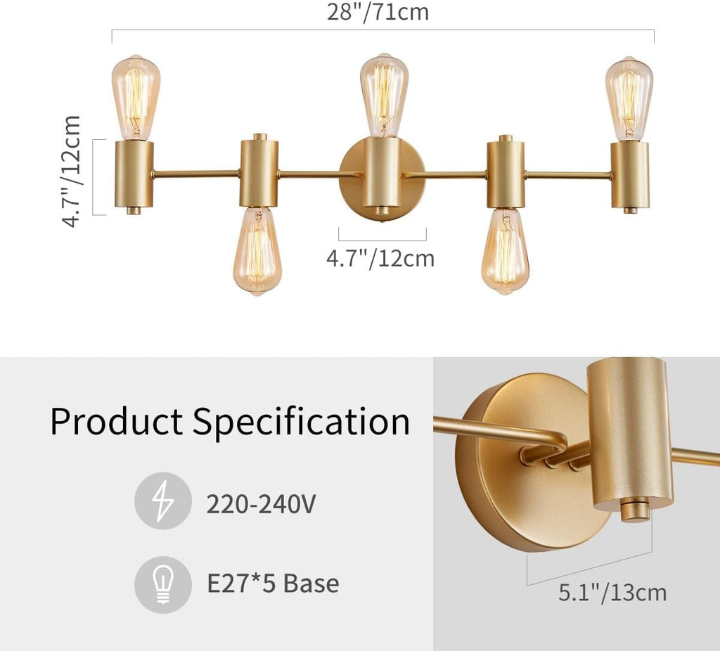 5-Light Bathroom Light Fixture Over Mirror Morden Vanity Wall Scones Light Living Room, E26 Base, Gold