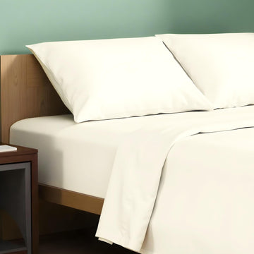 100% Organic Cotton Percale Sheets Queen Size - 4 PC Ivory Organic Sheets Queen Set, Soft, Crisp & Cooling, Fully