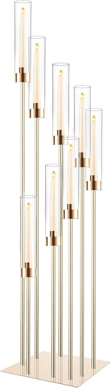 Tall Floor Candle Holder Set, 8-arm Metal Floor Candelabra Candle Holders, Large Gold Wedding Centerpiece, 45.3'' H