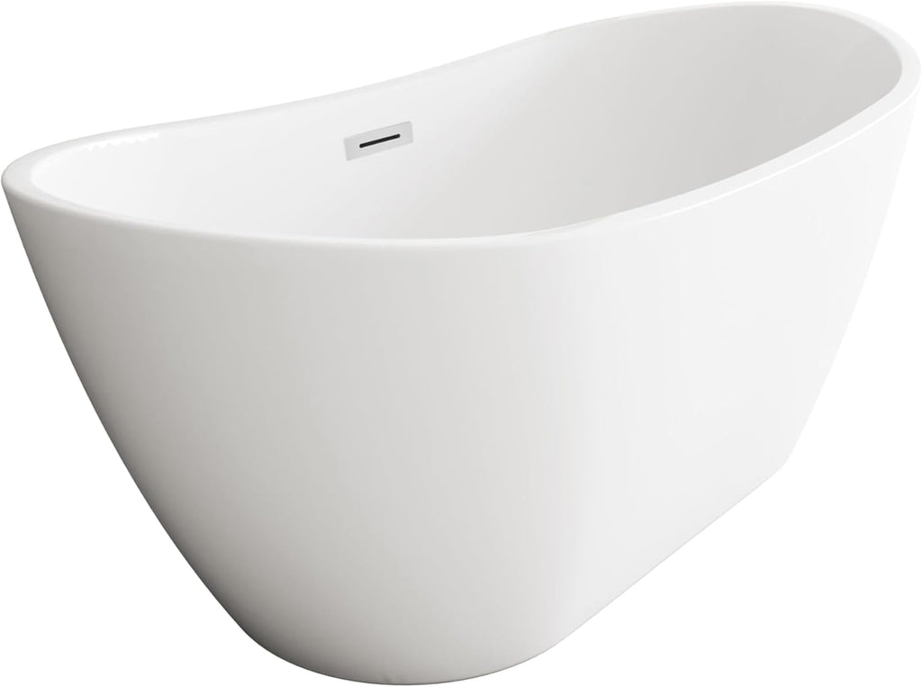 Elodie 54 Inch Soaking Double Slipper Bathtub, Modern Style, Glossy White